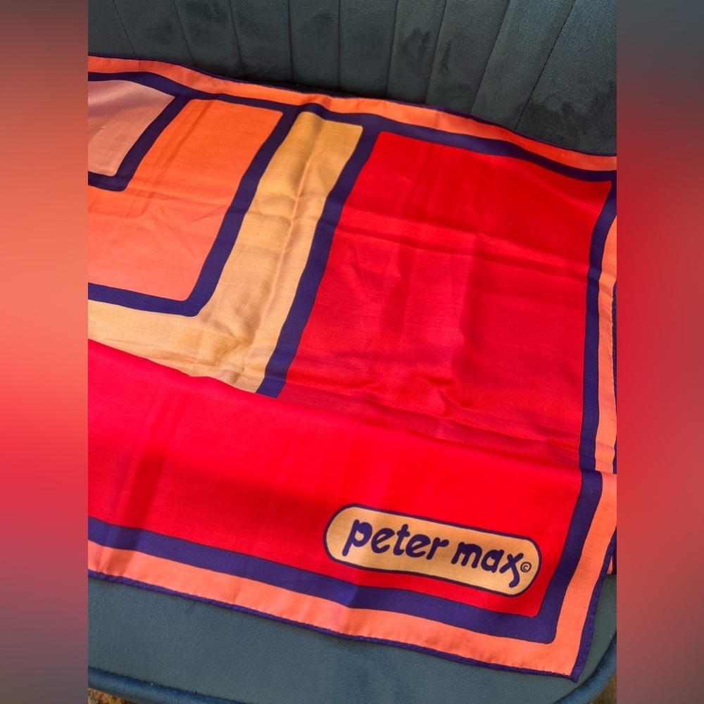 Peter Max Vintage 1970s Mod Geometric Silk Scarf 20.5” Square